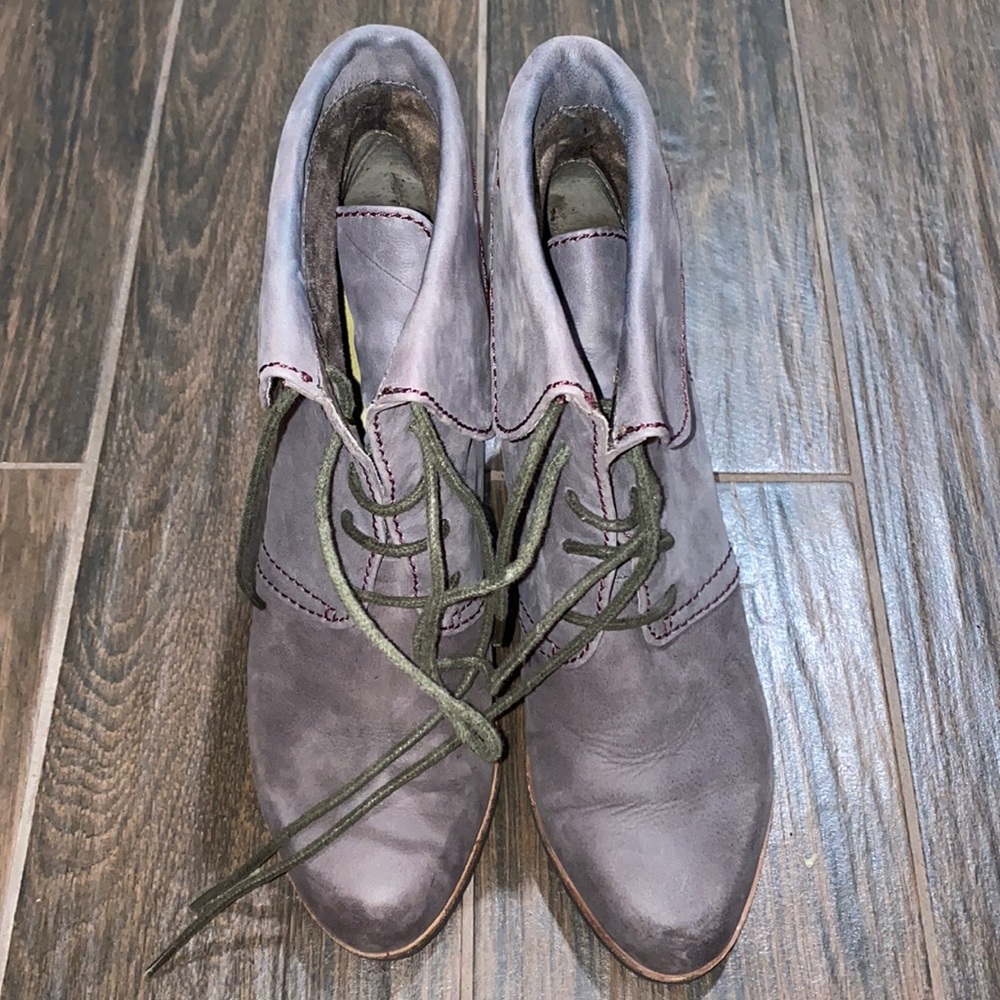 Biala lace up gray wedge booties